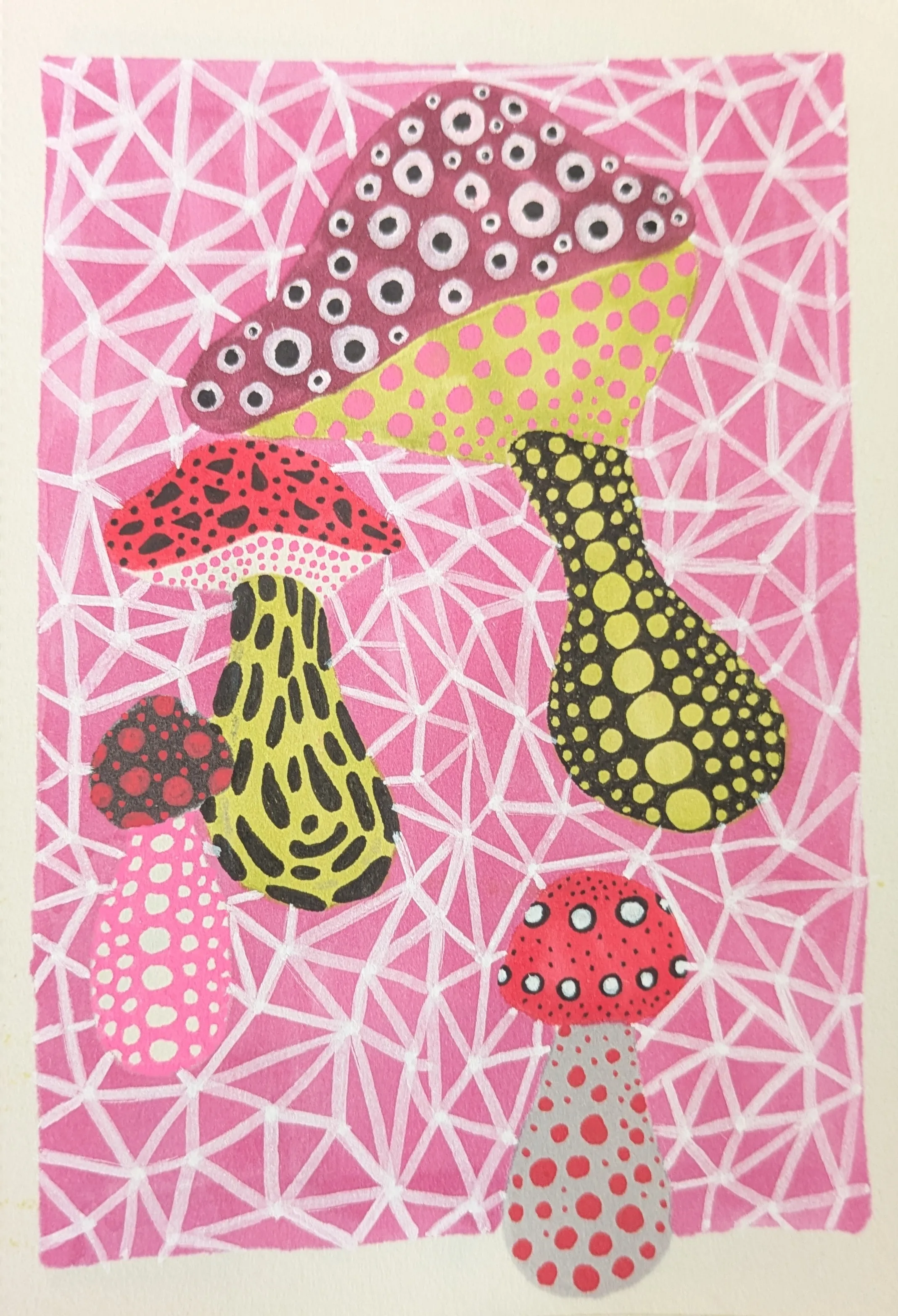 Création de champignons colorés à partir de motifs répétés et de pois